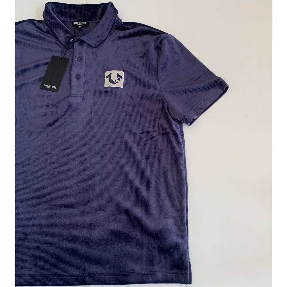 True Religion Men's Size L Short Sleeve Velour Polo Shirt Style 109788 Brand New